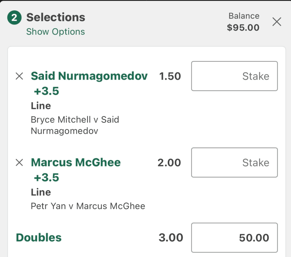 UFC betting win screenshot showing $189 profit